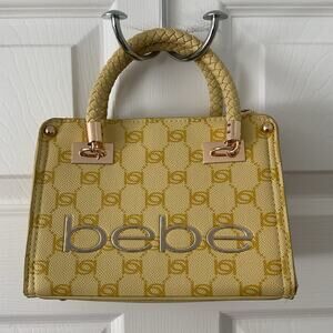 Bebe Satchel Handbag Butter Yellow Logo Structured Purse Y2K Mini Monogram